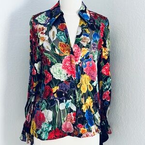Alice + Olivia Randa Tied Blouson-Sleeve
Button-Front Blouse